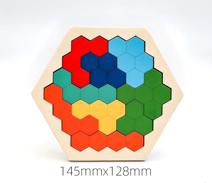 4 Pack Wooden Blocks Puzzles | Russian Blocks, Hexagon Puzzles, Tangrams Puzzles, Board Tic Tac Toe Game, Brain Teasers Toy Logic Game