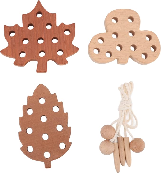 E Onal Threading Leaves Toys Set - Interactive Wooden Game Kit for Child Development