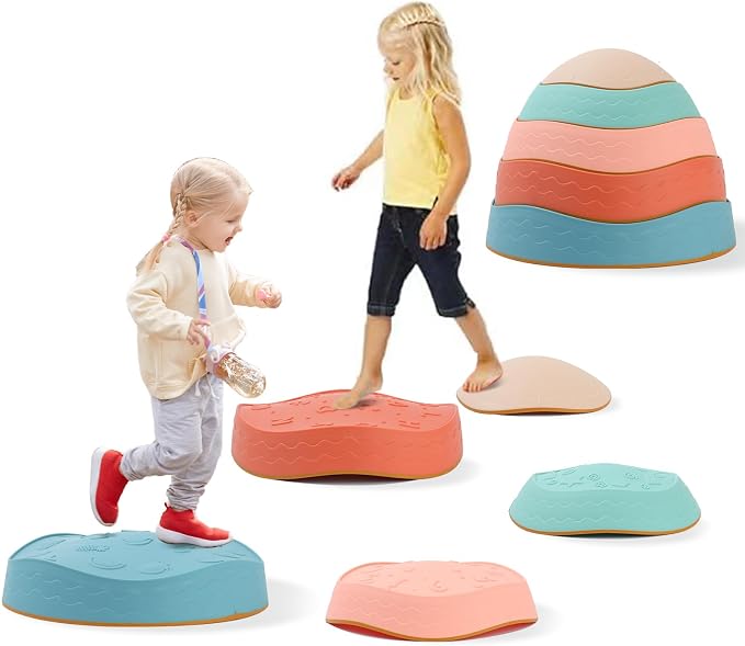Fanboxk Stepping Stones for Kids,Non-Slip Toddler Sensory Toy | Sensory Balance Stepping Stones for Promoting Toddler Balance Coordination Skills,Up to 220 LBS for Indoors or Outdoors Play