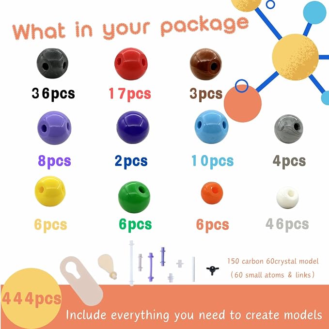 Chemistry Molecular Model Kit, w/C60, Atoms, Bonds, Molecular Structures Building Kit for Chemistry Learning, STEM Science Kits for Student or Teacher,Young Scientists