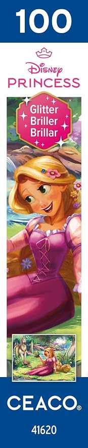 Ceaco - Disney Rapunzel and Pascal - 100 Piece Puzzle for Kids Ages 6-8 | Officially Licensed, Glitter Accents, Made in USA, Finished Size 24 x 18 in, Kids' Favorite Characters, Giftable