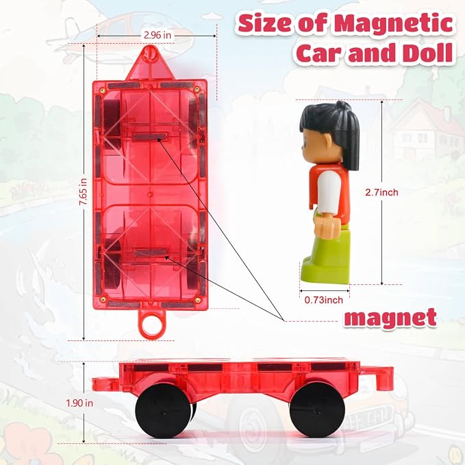 MAGBLOCK 1-Piece Car and 2-Piece Magnetic Figures People Set | Suitable for Magnetic Blocks Tiles, Expand and Enrich Your Magnet Tiles, STEM Educational Toys
