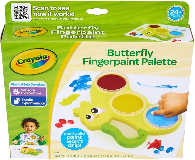 Crayola Butterfly Fingerpaint Pallette (3ct), Washable & Spillproof Fingerpaint for Toddlers, Less Mess Paint, Toddler Gift, Ages 2+