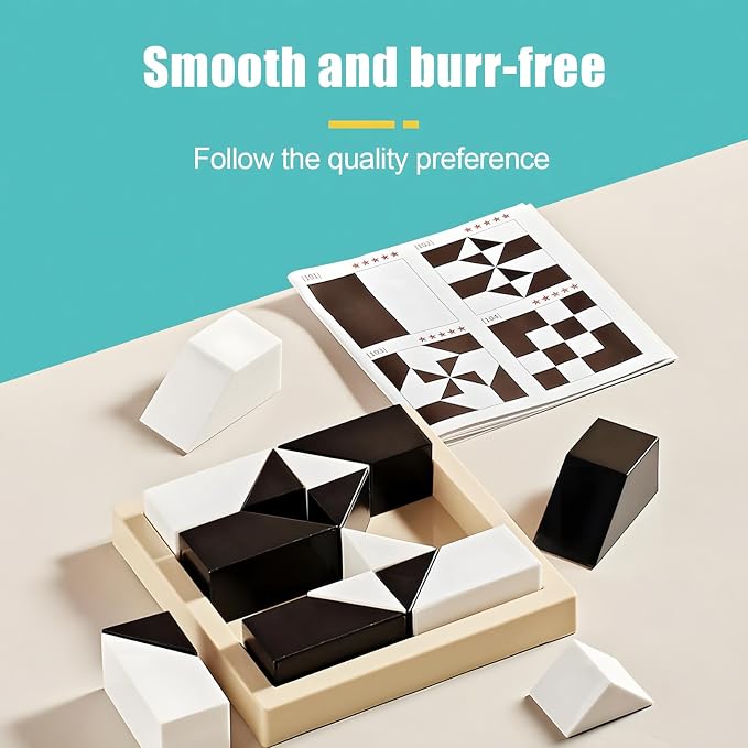 3D Spatial Stacking Puzzle, Brain Teaser for Kids & Adults, 16 ABS Geometric Pieces with Challenge Booklet & Storage Tray