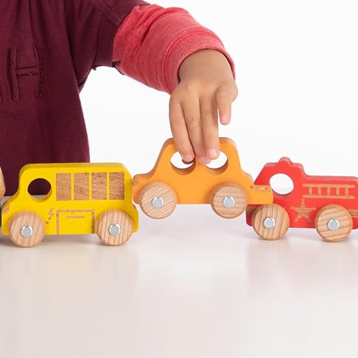 tickit Rainbow Wooden Vehicles - Set of 12 - Small, Chunky Cars - for Ages | 12m+ - Develop Fine-Motor Skills - Loose-Parts Toys for Toddlers