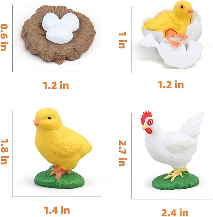 Montessori Chicken Life Cycle with Flash Cards, Realistic Animal Figurines Toy, Animal Educational Matching Game for 3+ Year Old Kids (Cock)