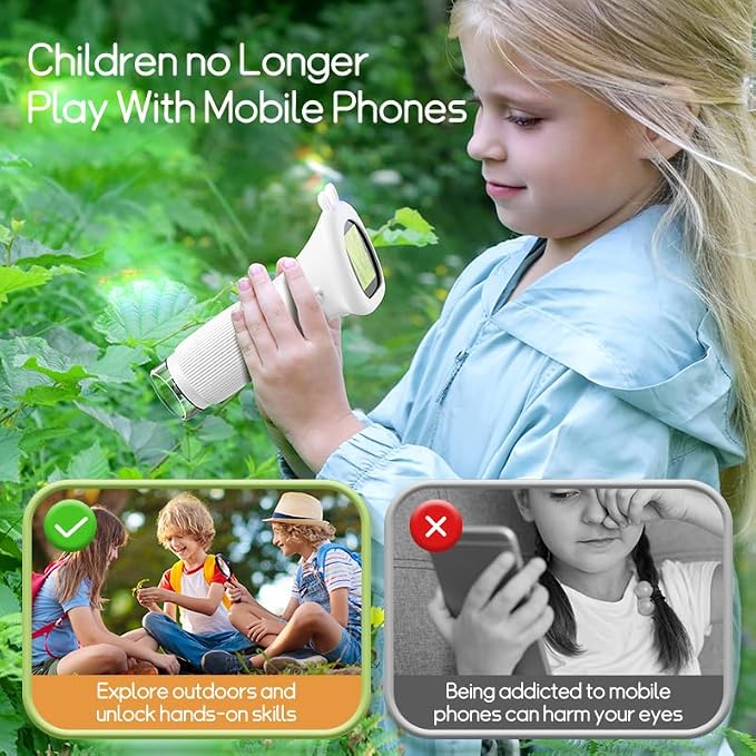 Kids Microscope with 50X-1000X Zoom, Lightweight Educational Toys Microscope for Kids to Explore Nature, Handheld Microscope with 2" Screen for School and Outdoor Travel （White）