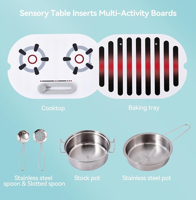 bopoobo 2-in-1 Sensory Table Kitchen Play Top - Grill & Stove with Plates Montessori-Inspired Kitchen Helper Tray Tiny Chef's Ultimate Kitchen Station - Double-Sided Sensory Play Fun