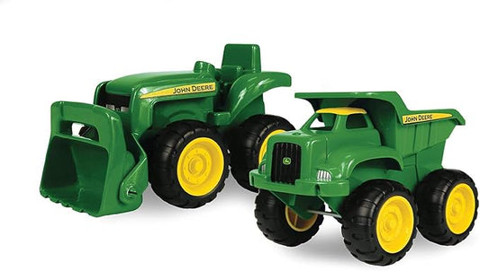 TOMY John Deere Sandbox Vehicle Set - Dump Truck and Tractor Toy - 6 Inch | Officially Licensed John Deere Toys, Working Front Loader, Summer Sandbox Toys, Plastic, 2 Count, Ages 18 Months+