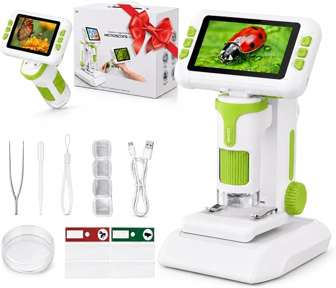 1600X Microscope for Kids, 4K 4.0" Digital Screen Kids Microscopes with Slides Kit, Handheld Microscope, Science Kits for Kids, STEM Toys for Christmas Birthday Gifts for 3-14 Girls Boys Child (Green)