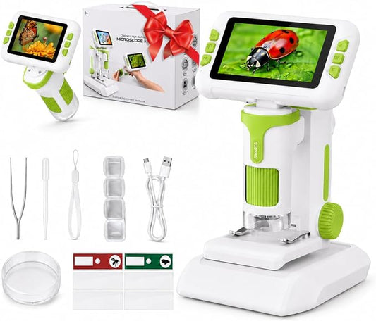 1600X Microscope for Kids, 4K 4.0" Digital Screen Kids Microscopes with Slides Kit, Handheld Microscope, Science Kits for Kids, STEM Toys for Christmas Birthday Gifts for 3-14 Girls Boys Child (Green)