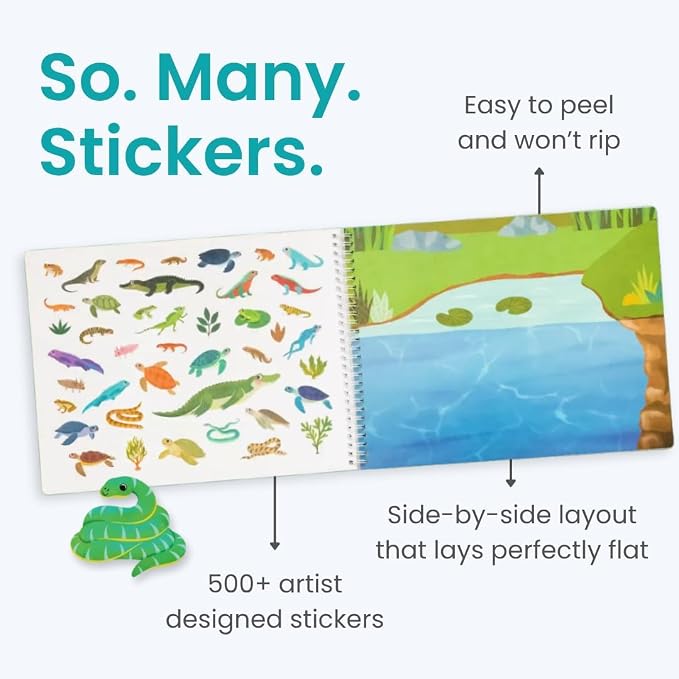 Cupkin Reptiles Coloring & Sticker Activity Book | 500+ Stickers | Spiral-bound kids craft format with 12 scenes, 12 art pages, side-by-side viewing, and an easy-peel design for ages 2–8