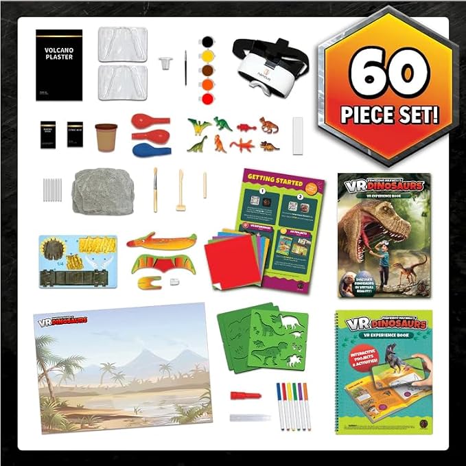 Abacus Brands Professor Maxwell's VR Dinosaurs - Kids Science Kit Ages 7+ | 60+ Piece Set, 40-Page Interactive Book, 20+ VR Experiences, 12 Hands-On Projects, AR Book, STEM Gift for Boys and Girls