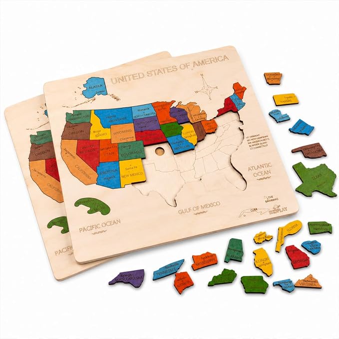 USA Map Wooden Jigsaw Puzzle for Kids | 44 Puzzle Pieces | Learning & Educational Toy Gift for Boys & Girls (ASTM Safety Rating: 3+ Years)