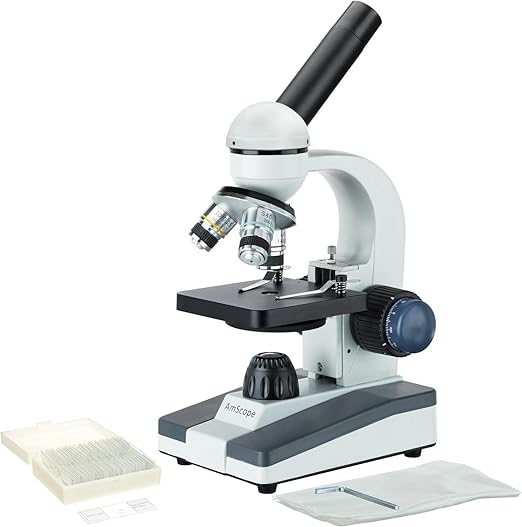 AmScope M150C-PS25 Series Portable Monocular Compound Microscope - 1000X | 40X-1000X Magnification Range Compound Biological Microscope LED Ring Light