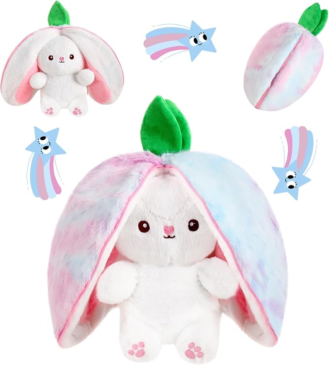 MIAODAM Reversible Strawberry Bunny Stuffed Animal, Cute Plush Rabbit Toy | Cute Funny Bunny Plushie Toy for Babies & Kids, Ideal Easter & Holiday Gift, 7 Inch