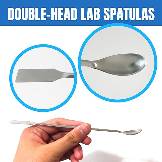 Chemistry Lab Tool Set, Stainless Steel | Crucible tongs, lab spatula scoop, U shape spoon, test tube clamp, forceps tweezers, chemistry starter tools
