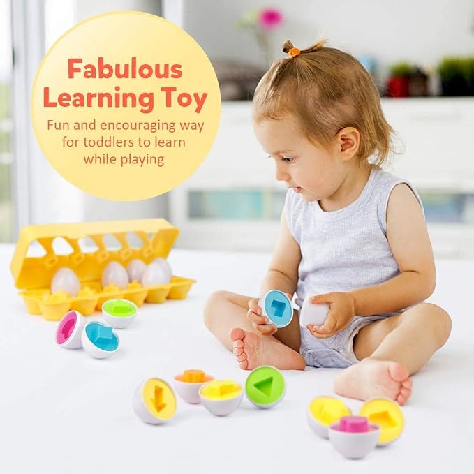Coogam Matching Eggs 12 pcs Set Color & Shape Recoginition Sorter Puzzle for Toddlers Easter Travel Game Early Learning Educational Fine Motor Skill Montessori Gift for Year Old Kids