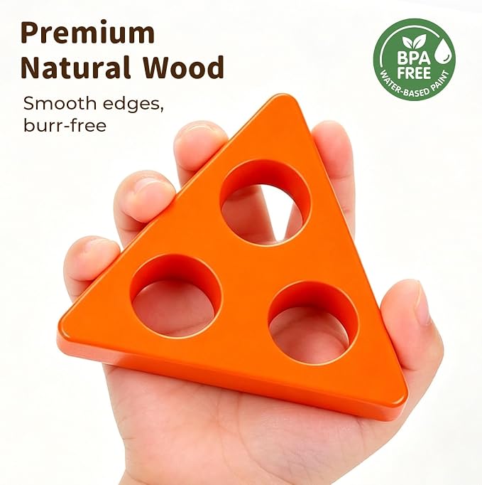3 otters Wooden Stacking Sorting Toy, 20PCS | Montessori Sensory Puzzle, Shape Recognition, Matching Learning Game, Preschool Gifts, for Toddlers