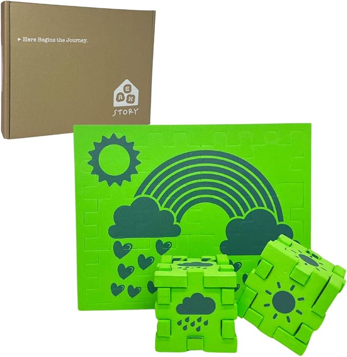 2D & 3D Foam Puzzle for Kids 3+, Rainbow & Cloud Calming Travel Toy, Quiet Screen-Free Busy Bag for Airplanes & Road Trips, Montessori STEM Fine-Motor Activity – Green