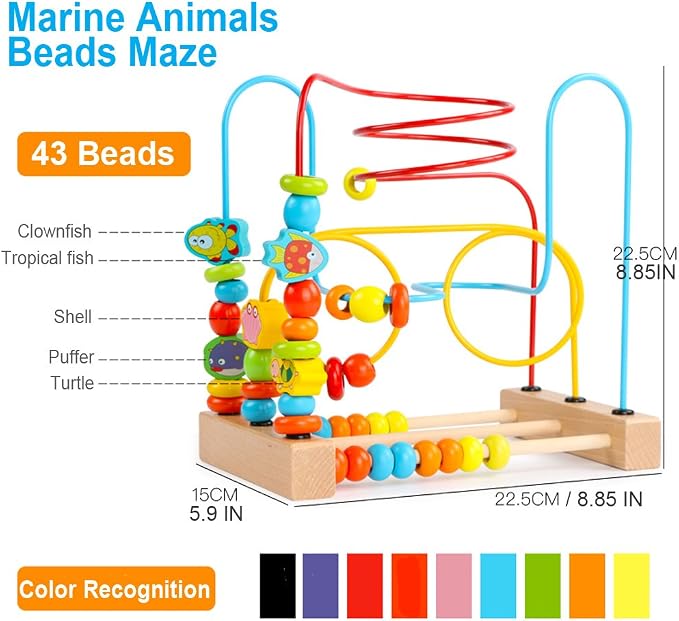 Timy First Bead Maze Roller Coaster | Wooden Educational Circle Toy for Toddlers