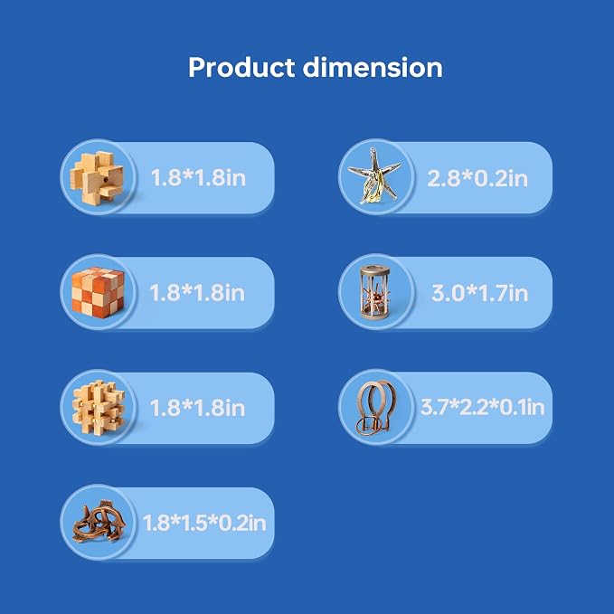 CUDNY 7 Pieces Cool Mind Puzzles Unlock Interlock Brain Teaser Games for Adults and Kids Wooden and Metal Puzzles IQ Logic Fun Box
