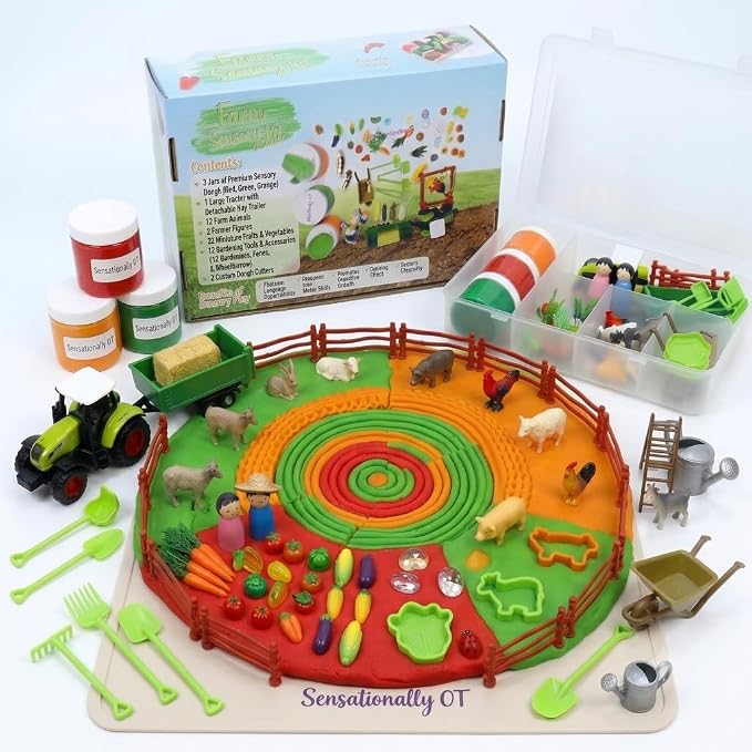Farm Sensory Dough Kit (3 Jars) Non-Toxic Dough - Perfect Creative Play & Gifts for Kids