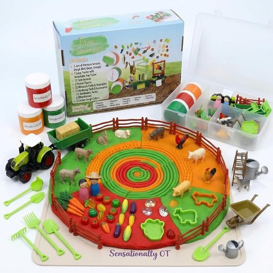 Farm Sensory Dough Kit (3 Jars) Non-Toxic Dough - Perfect Creative Play & Gifts for Kids