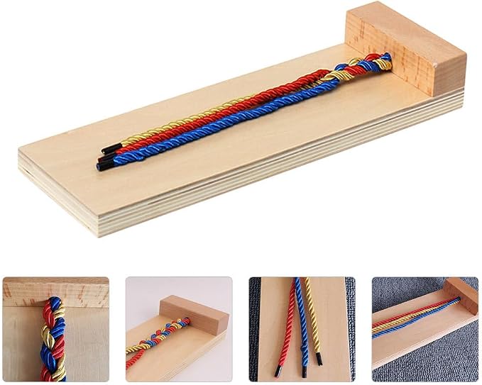 WRITWAA Wooden Hair Braiding Kit for Kids, Practice Board | Montessori Learning Activity, Develops Hand-eye Coordination, Fine Motor Skills, Smooth Edges, 11.79 Inch Size, Preschool Use