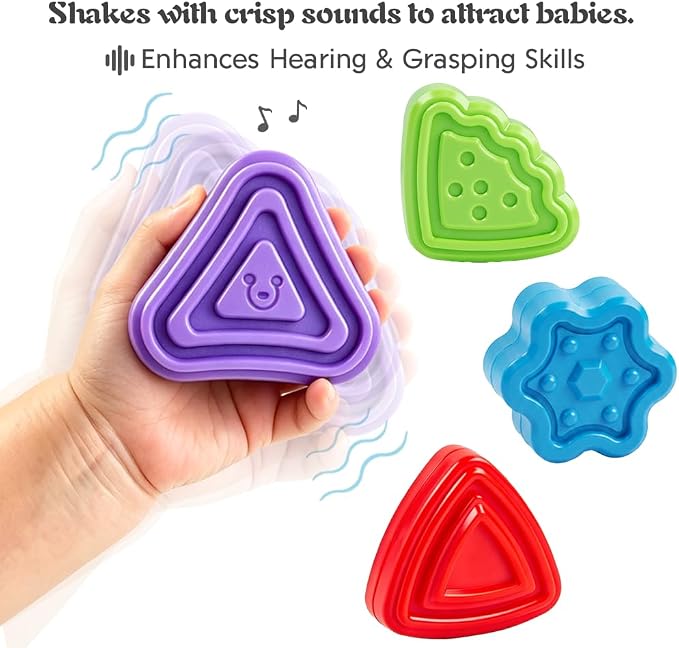 4 in1 Montessori Toys for 1 Year Old,17 Pcs Boys Girls 1st Birthday Gifts, Stacking Cups,Shape Sorter,Multi Sensory Shapes for Babies Early Educational Baby Travel Toys for Toddler 6-12 Months