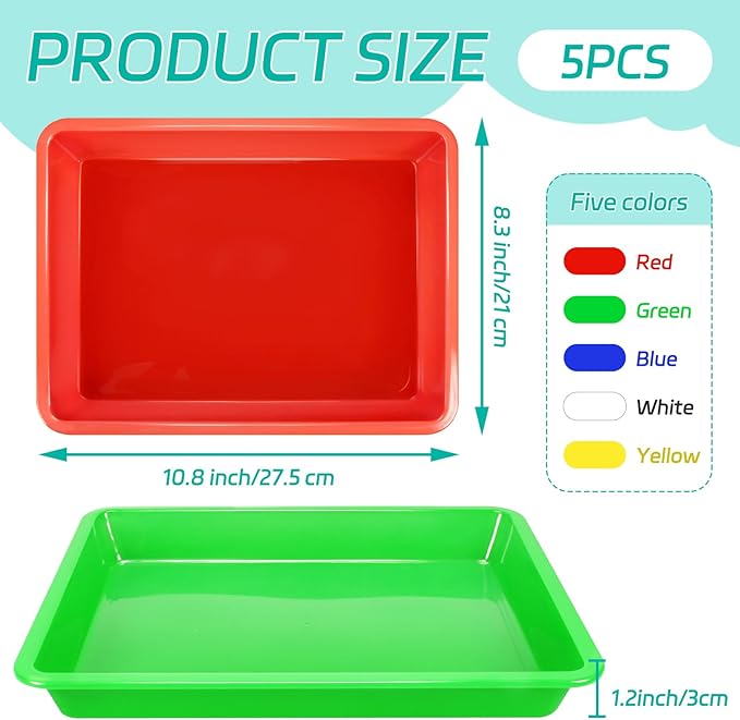 Weoxpr 5 Pack Multicolor Plastic Art Trays - Activity Tray Crafts Organizer Tray Serving Tray for School Home Art and Crafts, DIY Projects, Painting, Beads, Organizing Supply