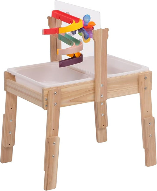 PHOKID Wooden Sensory Play Activity Table,Sand and Water Table for Toddlers,2 Sensory Bins, Acrylic Board & Water Track Toys,Montessori Kids Tables Learning Toy for Age 3+,Orignal Wood Color