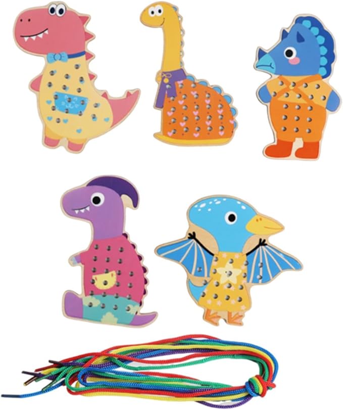 getuse Wooden Lacing Cards Sewing Threading Toys for Kids Preschoolers Fine Motor Skills Development Hand-Eye Coordination Learning Toy- Style B