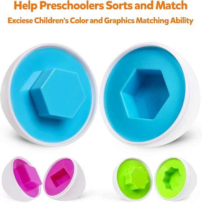 Montessori Geometric Eggs,12 pcs Set Color & Shape Egg Puzzle Toys Matching Eggs for Toddlers,Preschool Educational Sorting Game Fine Motor Toy Easter Gifts for Kids Boys Girls