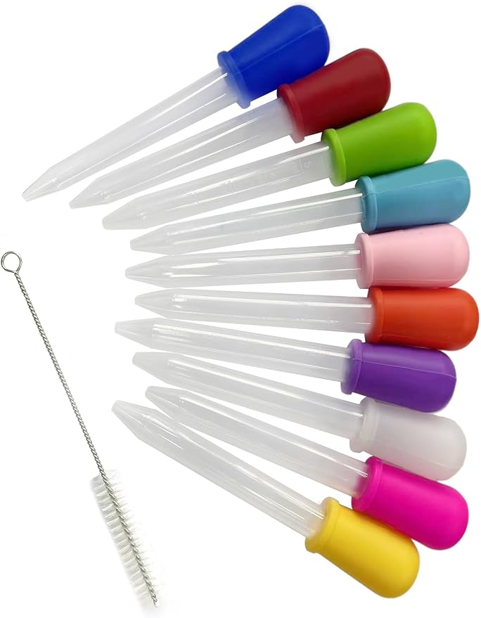 Colorful Eye Dropper, 10 PCs Silicone and Plastic Droppers with Bulb Tip, Sensory Bin Tools, Droppers for Kids Crafts and Gummy Making, Kids Candy Mold - 10 Colors