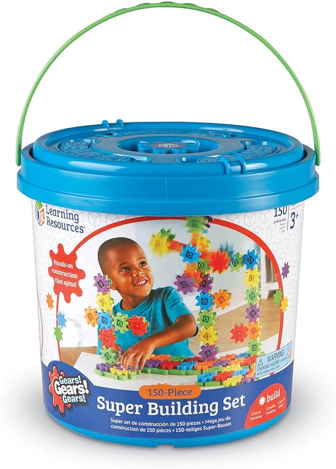Learning Resources Gears! Gears! Gears! Super Building Toy Set, STEM Toys, Construction Toys, Gears for Kids, 150 Pieces, Ages 3+, Blue