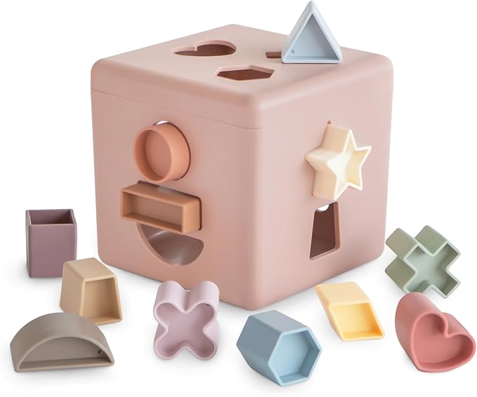 mushie Shape Sorting Box (Petal) | Educational Learning Toy for Toddlers with 12 Shapes | Made in Denmark (10+ Months)