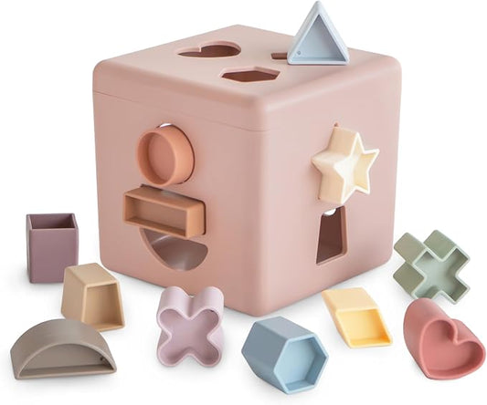 mushie Shape Sorting Box (Petal) | Educational Learning Toy for Toddlers with 12 Shapes | Made in Denmark (10+ Months)