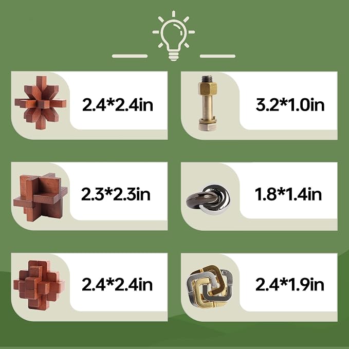 12pcs Puzzles Toys Wooden Metal Brain Teaser Puzzles Game for Adults Kids Desk Toy Lock Puzzles Gift for Teens