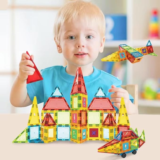46 PCS Magnetic Tiles Kids stem Building Toy Preschool Learning Blocks Construction Magnet Gift Toddler Aged 3+