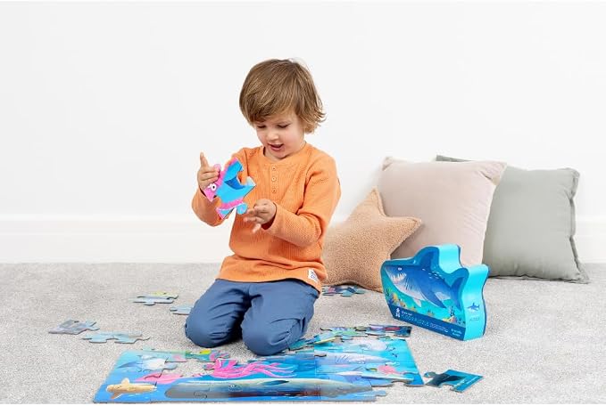 Crocodile Creek 36-Piece Jigsaw Floor Puzzle - Shark Reef - for Kids Ages 3-5 - Heavy-Duty Shaped Box for Storage - 24" W x 18" H Finished