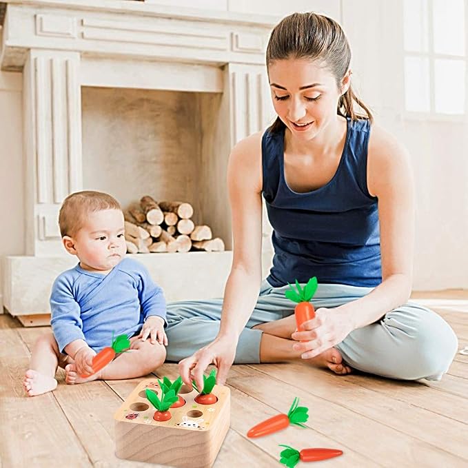 Montessori Toys Baby Easter Toys for Toddlers 1-3 Years Old, Educational Wooden Carrot Toys Shape Size Sorting Matching Puzzle, Great Baby Easter Gifts Birthday Gift Toy