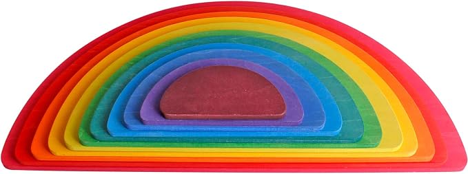 Dinhon 11Pcs Semicircle Stacking Toys Game Rainbow Stacker Wood Building Blocks Set for Kids Construction Building Toys Set Preschool Wooden Blocks for Boys Girl Colorful Learning Educational Toys