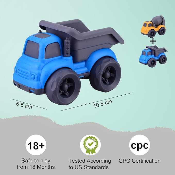 Aigitoy Toddler Car Toys Set - Mixer and Dump Truck for 2-4 Years Old | Sandbox Outdoor Vehicles Toys, No BPA, Phthalates, PVC, Recycled Plastic, Easter Christmas Birthday Gifts Boys Girls (Blue)