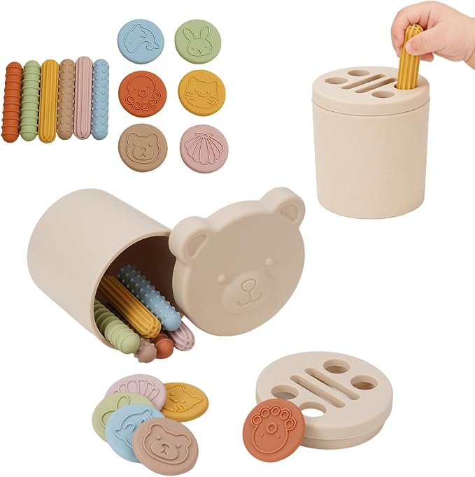 Shape & Color Sorting Toys for Baby Soft Silicone Sensory Toy Kids Activities Game Shape Sorter Fine Motor Skills Toys Travel Gift for Boys and Girls Educational Learning Toy Cartoon Animal Design
