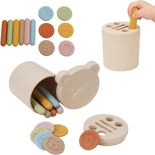 Shape & Color Sorting Toys for Baby Soft Silicone Sensory Toy Kids Activities Game Shape Sorter Fine Motor Skills Toys Travel Gift for Boys and Girls Educational Learning Toy Cartoon Animal Design