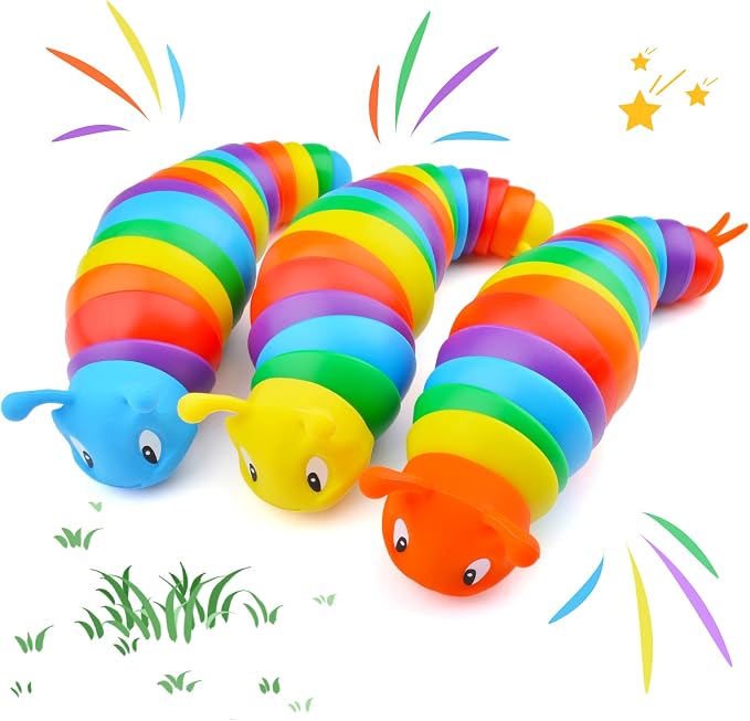 Cevioce Fidget Slug Toy, Sensory Slug Fidget Toys for Kids & Adults, 3 PCS Autism Sensory Toys for Children Toddlers, Toddler Toys 3+ Year Old, Easter Basket Stuffers Gifts for Kids Boys Girls C