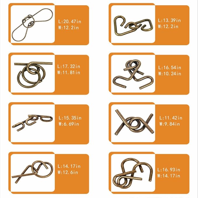 Ahyuan Metal Wire Puzzles Set 32 with Pouch Large Thick Brain Teaser Puzzles Fidget Toys IQ Test Mind Games Toys Magic Trick Toy Metal IQ Puzzle Party Favors for Kids Adults (Bronze)