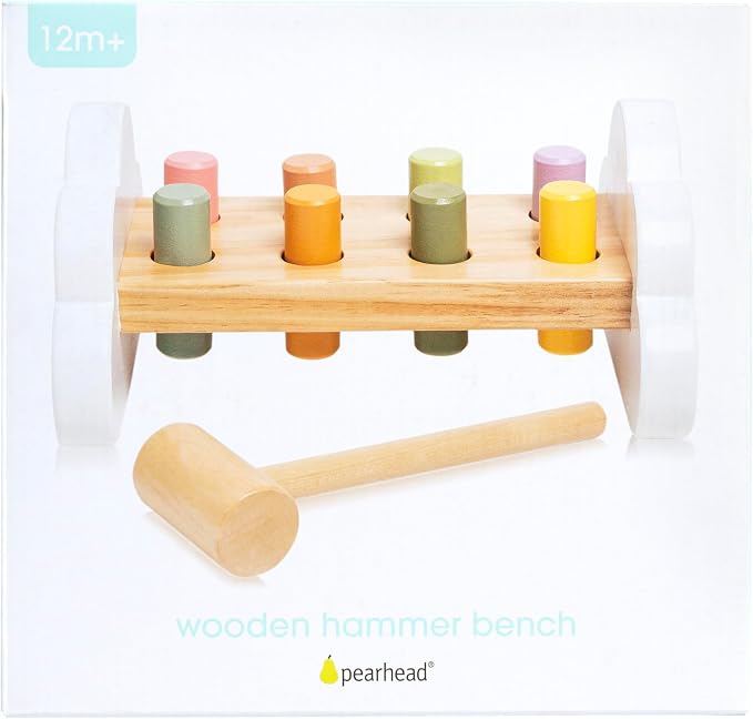 Pearhead Montessori Hammer Bench, Wooden Pounding Toy for Toddlers | Early Development Activity, Fine Motor Practice, Colorful Interactive Play, Ages 1+