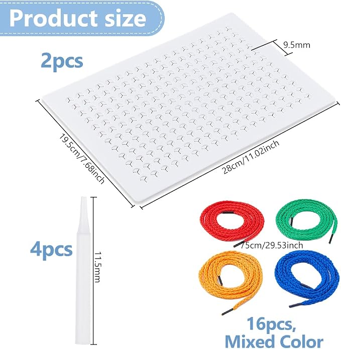 DICOSMETIC 2 Sets String Weaving Drawing Board Calming Corner Games Fine Motor Threading Boards Educational Sensory Items Including 2Pcs 18x12 Plastic Board, 4Pcs Pens and 16Pcs Laces for Adult